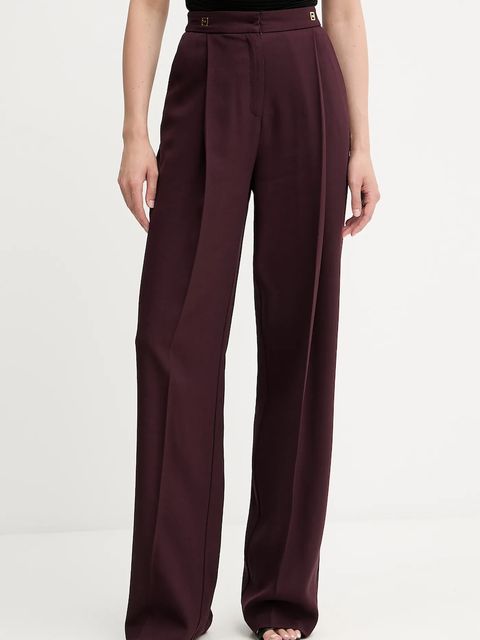 Elisabetta Franchi spodnie z domieszką wełny damskie kolor bordowy proste high waist PA12356E2 - zdjęcie produktu nr 1