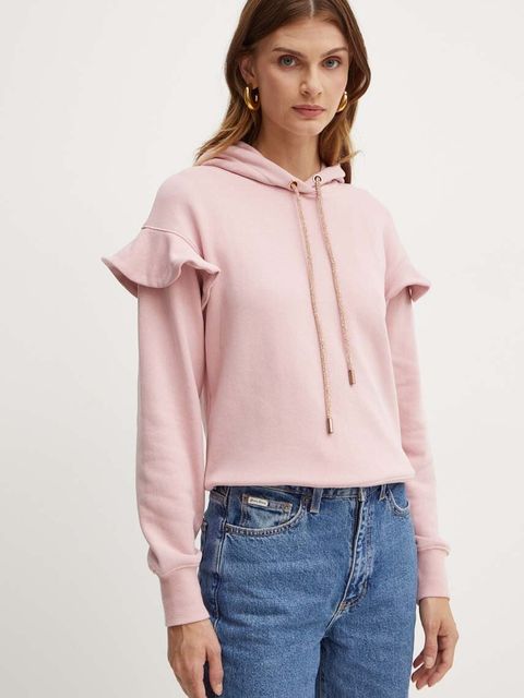 Silvian Heach bluza bawełniana LINDER damska kolor różowy z kapturem gładka GPA24338FE