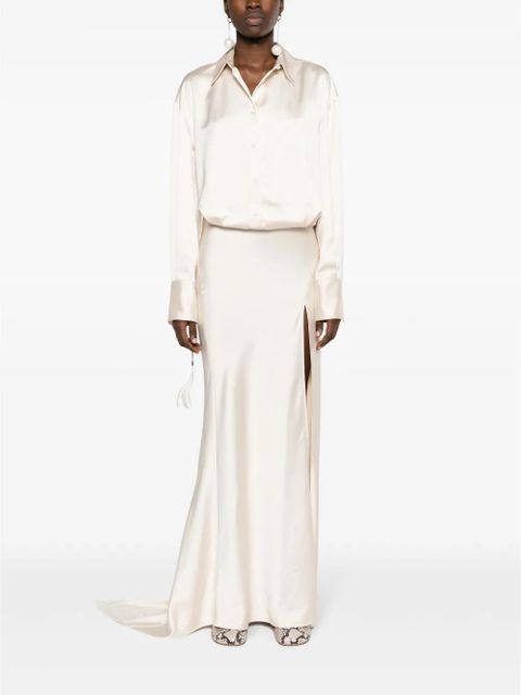 The Attico long-sleeve satin gown - Neutrals