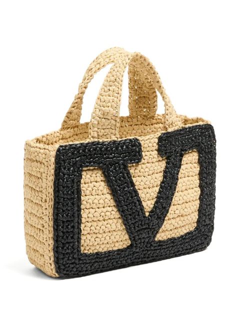 Valentino Garavani small Viva Superstar raffia tote bag - Neutrals