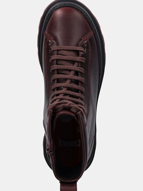 Camper botki skórzane Brutus+ damskie kolor bordowy na płaskim obcasie K400816-003