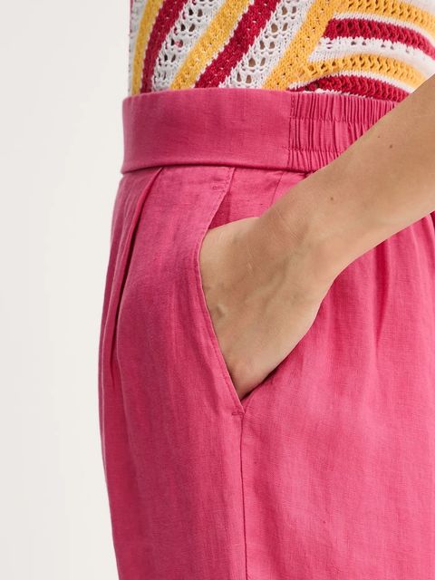 United Colors of Benetton spodnie lniane damskie kolor różowy szerokie high waist 4AGHDF08L