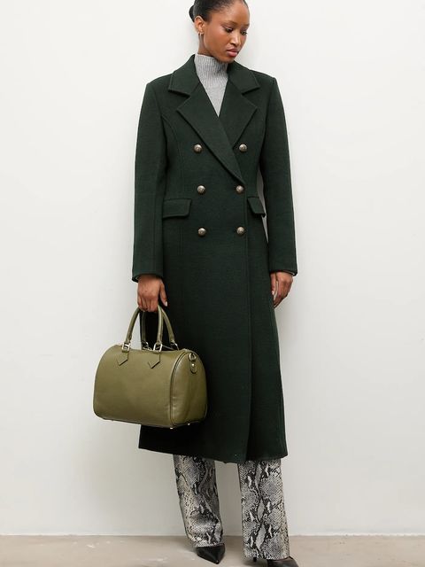 Answear.LAB płaszcz wełniany kolor zielony przejściowy dwurzędowy