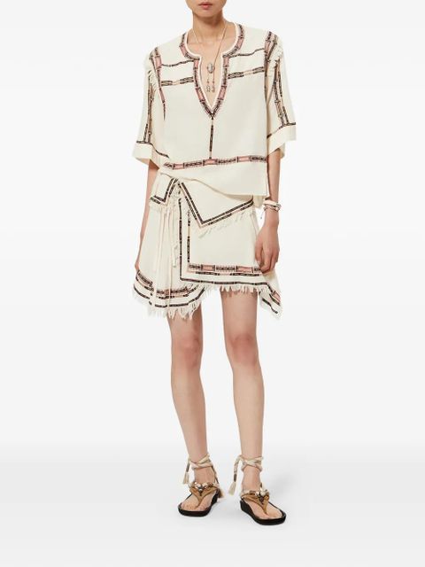 ISABEL MARANT Feriel embroidered fringed skirt - Neutrals - zdjęcie produktu nr 2