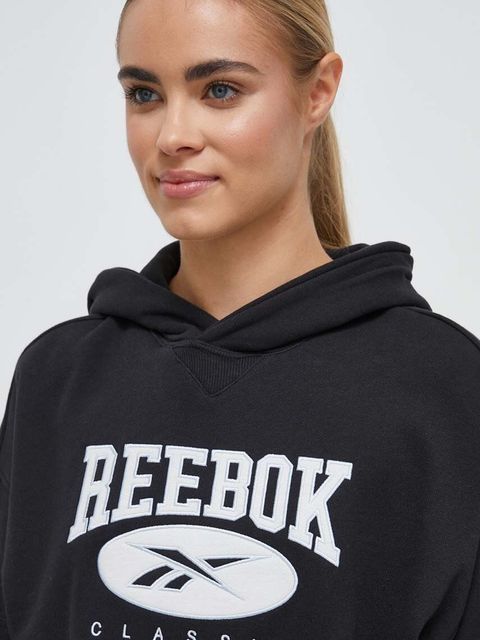 Reebok Classic bluza bawełniana ARCHIVE ESSENTIALS damska kolor czarny z kapturem z aplikacją 100036304
