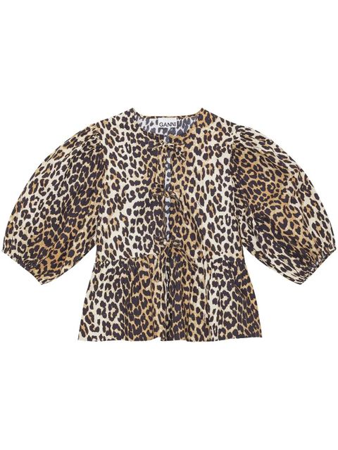 GANNI leopard-print organic-cotton blouse - Brown - zdjęcie produktu nr 1