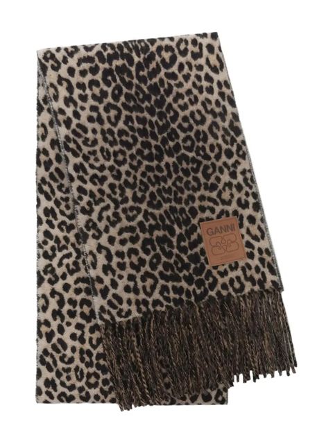 GANNI leopard fringed scarf - Neutrals - zdjęcie produktu nr 1