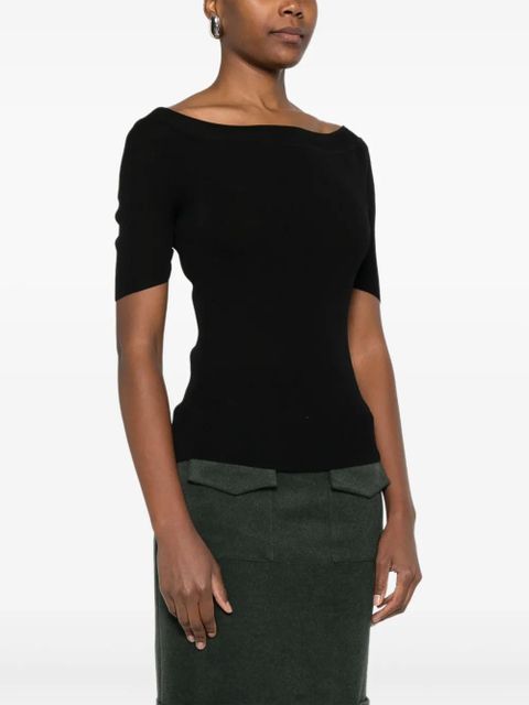 KHAITE boat-neck ribbed knitted top - Black