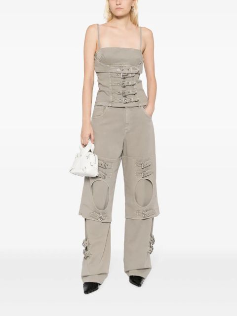 Blumarine buckle-detailed wide leg trousers - Grey