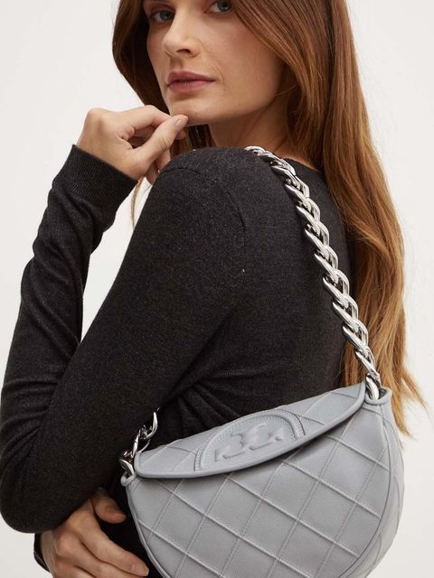 Tory Burch torebka skórzana Fleming Soft Grain kolor szary 158902