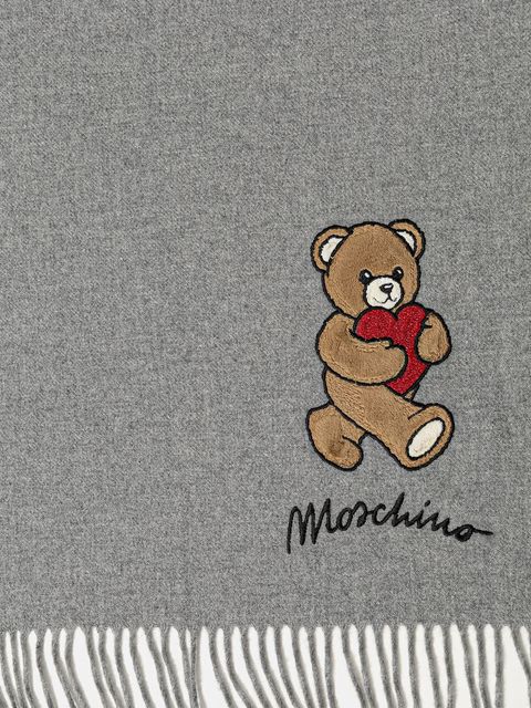 Moschino szalik wełniany kolor szary z aplikacją M3330 30835 - zdjęcie produktu nr 2