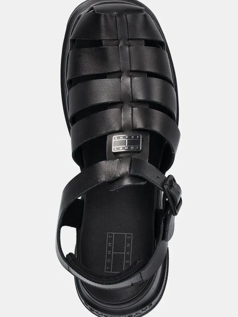 Tommy Jeans sandały skórzane FISHERMAN SANDAL damskie kolor czarny na platformie EN0EN02751
