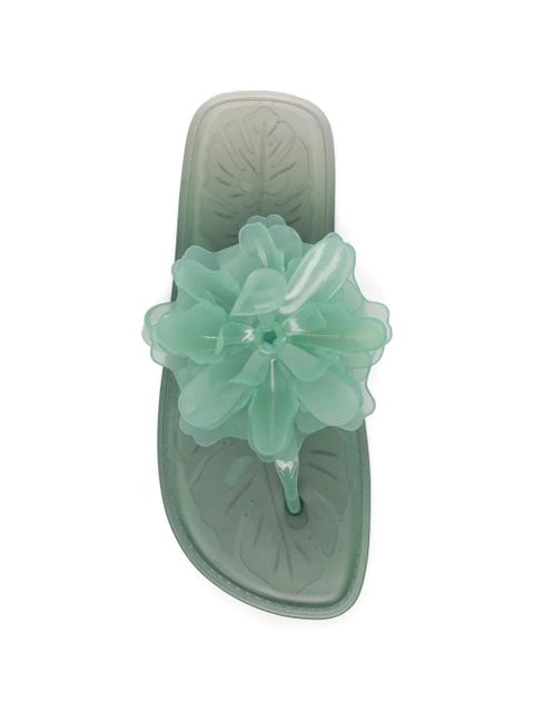 FARM Rio floral-embellished flip flops - Green