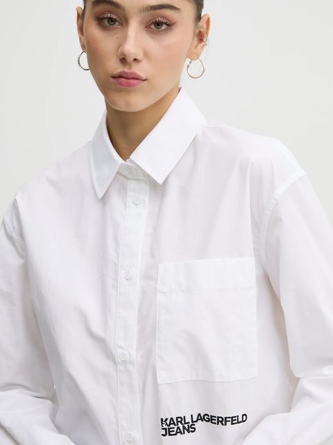 Karl Lagerfeld Jeans koszula bawełniana damska kolor beżowy relaxed z kołnierzykiem klasycznym A1W11001