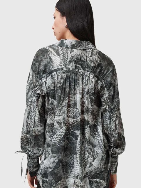 AllSaints koszula z domieszką jedwabiu LEYLA damska kolor szary relaxed z kołnierzykiem klasycznym W042PC