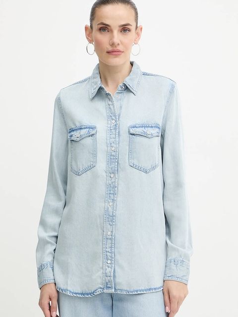 Guess koszula WESTERN damska kolor niebieski regular z kołnierzykiem klasycznym W5YH33 D4N61 - zdjęcie produktu nr 1