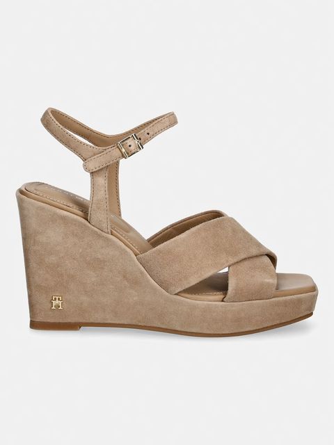 Tommy Hilfiger sandały na koturnie zamszowe SUEDE WRAPPED HIGH WEDGE - zdjęcie produktu nr 1