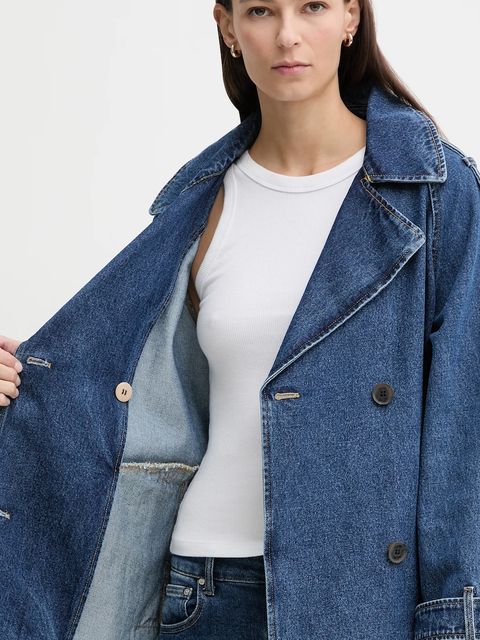 Dkny płaszcz jeansowy kolor niebieski DL5MPV83