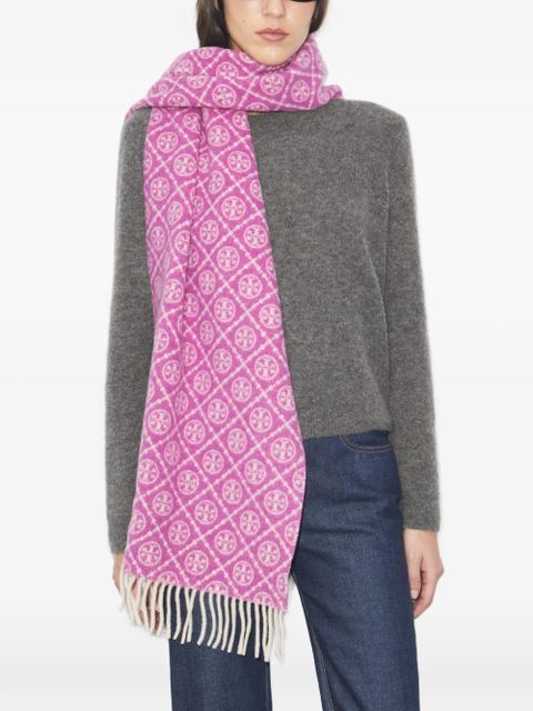 Tory Burch T-monogram fringed scarf - Pink - zdjęcie produktu nr 2