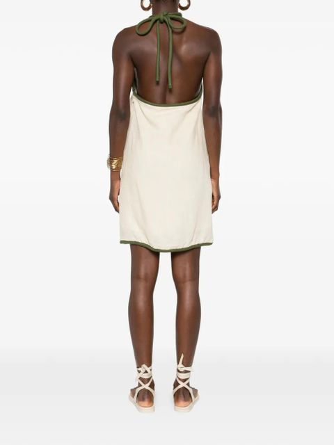 FARM Rio palm-tree halterneck mini dress - Neutrals