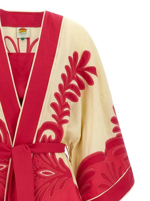 FARM Rio floral-embroidered linen kimono - Neutrals