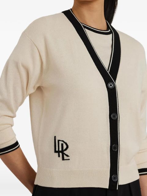 Lauren Ralph Lauren logo-embroidered contrast-trim cardigan - Neutrals