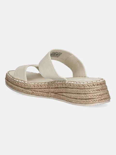 Calvin Klein Jeans klapki SPORTY ROPE MG LTH WEBBING damskie kolor beżowy na koturnie YW0YW01704