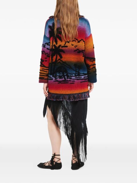 Alanui Sunset Stories fringed cardi-coat - Black