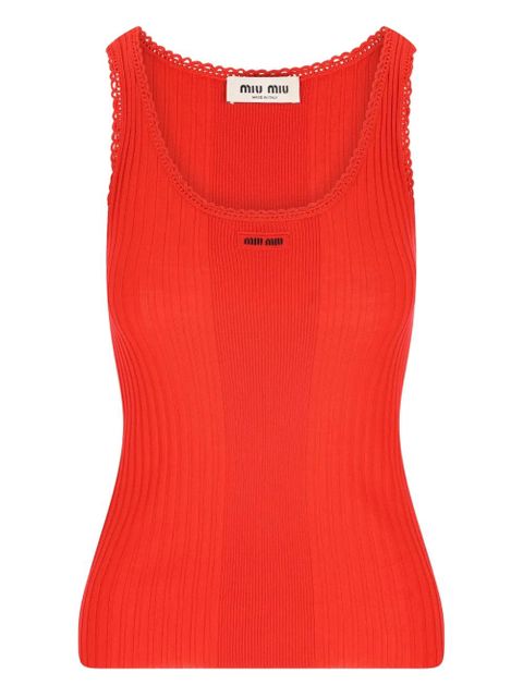 Miu Miu ribbed crocheted-edges top - Red - zdjęcie produktu nr 1