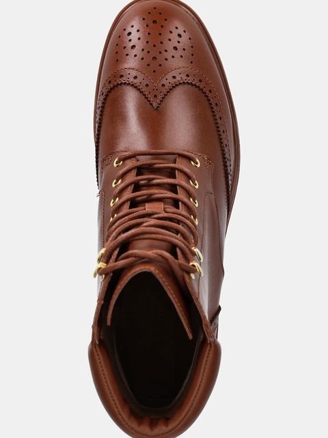 Lauren Ralph Lauren botki skórzane Alysn Lup Pr kolor brązowy na płaskim obcasie 802977885001