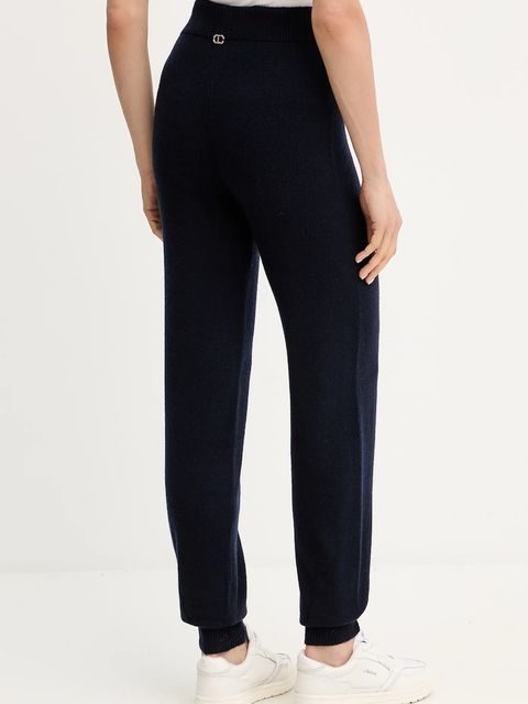 Twinset spodnie dresowe z wełną kolor granatowy gładkie 252TT3352