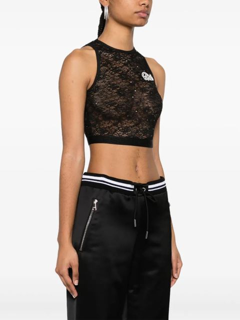 Alessandra Rich cropped lace tank top - Black