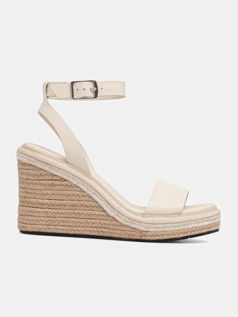 Calvin Klein sandały skórzane WEDGE SANDAL 70 - HE kolor beżowy HW0HW02376