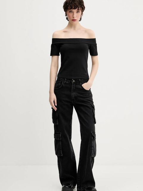 adidas Originals t-shirt Bandeau SS damski kolor czarny dekolt hiszpański JV9742