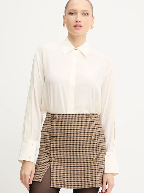 BOSS koszula jedwabna damska kolor beżowy relaxed z kołnierzykiem klasycznym 50551961 - zdjęcie produktu nr 1