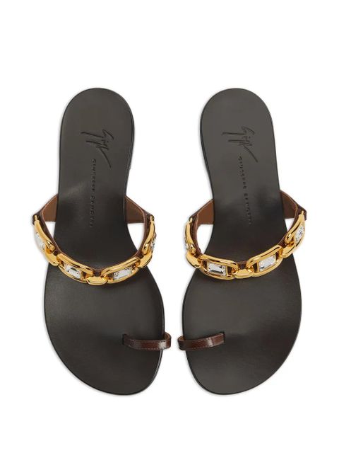 Giuseppe Zanotti Insomnya golden chain crystal flat sandals - Brown