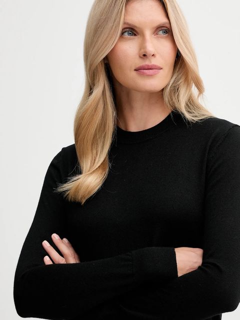 Calvin Klein sweter z dodatkiem wełny damski kolor czarny lekki LV044D370G