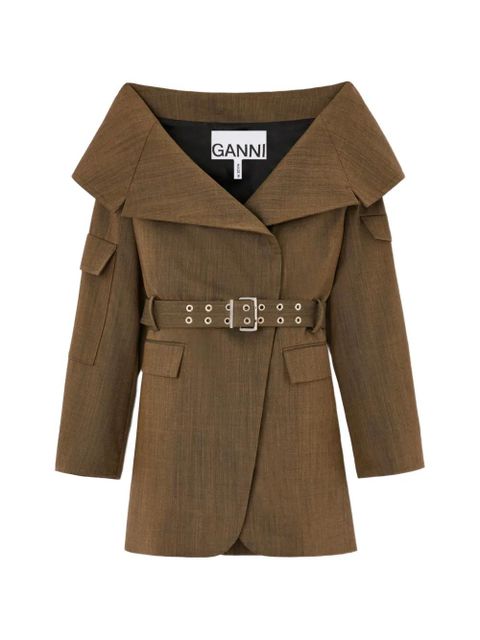 GANNI belted wide-collar jacket - Brown - zdjęcie produktu nr 1