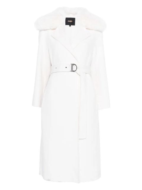 Maje faux-fur-collar belted coat - White - zdjęcie produktu nr 1