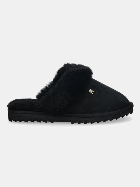 Tommy Hilfiger kapcie skórzane TH SHEARLING HOUSE SHOE kolor czarny FW0FW09063