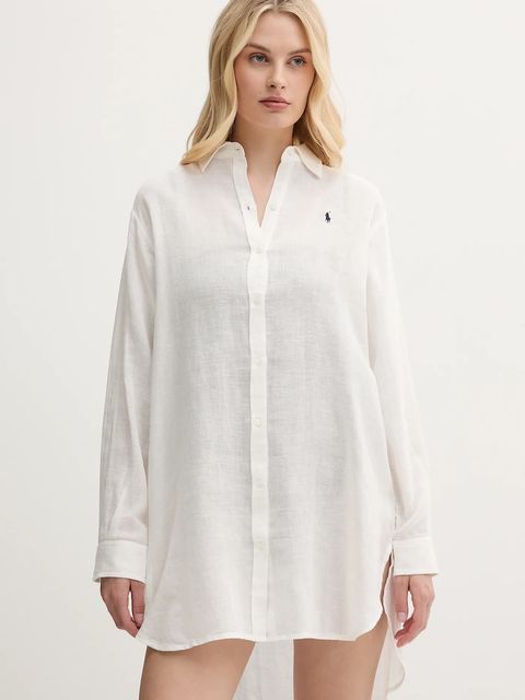 Polo Ralph Lauren koszula plażowa z domieszką lnu kolor beżowy 21564377