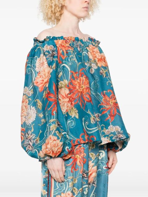 ALEMAIS floral-print off-shoulder blouse - Blue