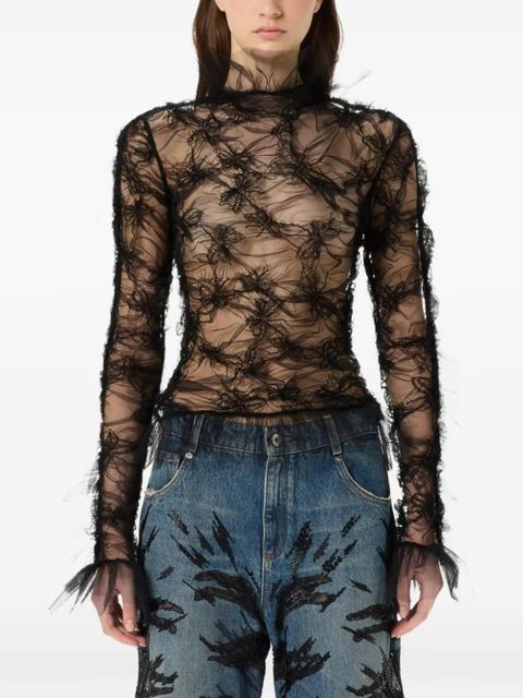 Blumarine ruffled butterfly-motif top - Black