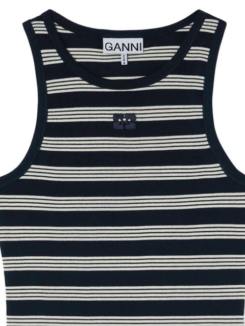 GANNI striped embroidered-logo top - Blue - zdjęcie produktu nr 2