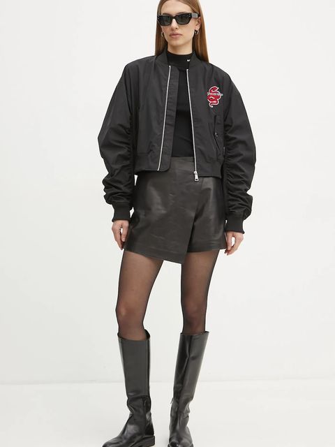 Karl Lagerfeld kurtka bomber damski kolor czarny przejściowa A1W14039