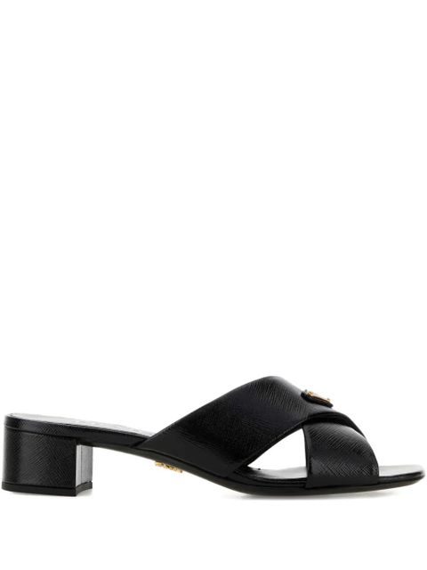 Prada Criss cross leather heel sandals - Black - zdjęcie produktu nr 1
