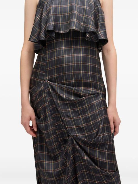 GANNI ruffled checked midi dress - Grey
