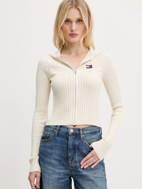 Tommy Jeans kardigan damski kolor beżowy lekki DW0DW20974 - zdjęcie produktu nr 1