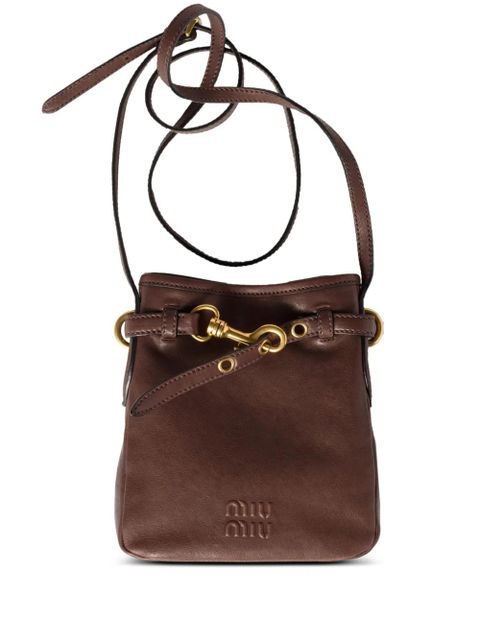 Miu Miu embossed-logo leather pouch - Brown - zdjęcie produktu nr 1