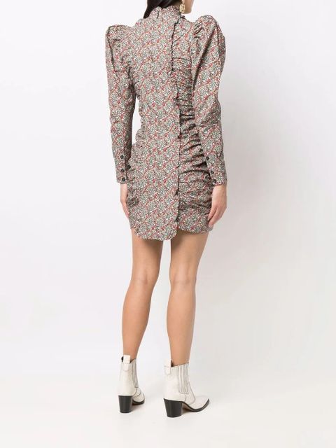 GANNI puff sleeve floral-print dress - Blue